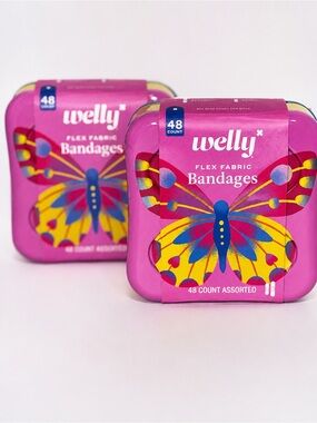 Welly Butterfly Bandages 48  (X2) Count Flex Fabric Pink Travel Kits (2)